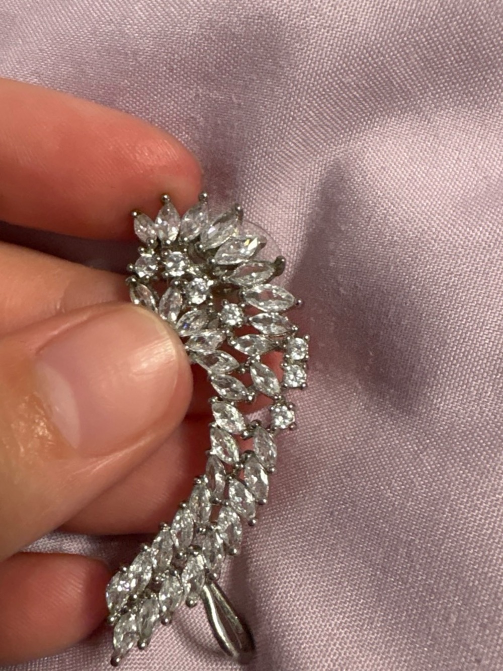 Silver-Tone Crystal Leaf Cluster ear cuff